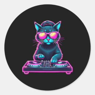 Sticker Rond Dj House Chat Rainbow Dj Chat Kitty