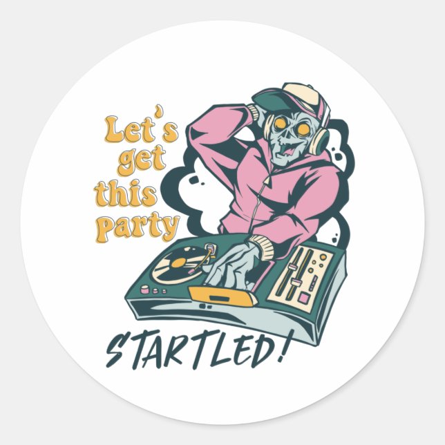 Sticker Rond DJ Musique Zombie Retro Halloween Party (Devant)