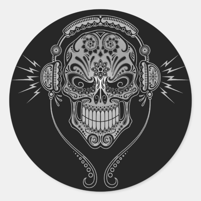 Sticker Rond DJ Sugar Skull - Noir (Devant)