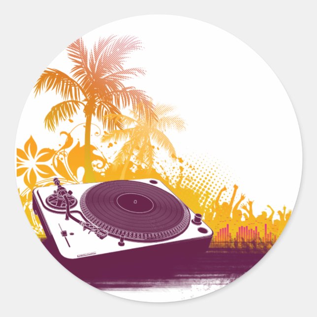 Sticker Rond DJ Tourne-disque Beach - Disque Jockey Music Deck  (Devant)