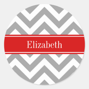 Sticker Rond Dk Gray White LG Chevron Red Name monogram