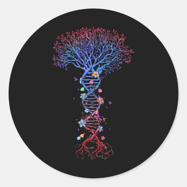Sticker Rond Dna Tree Root Life Genetic Funny Jour des terres A (Devant)