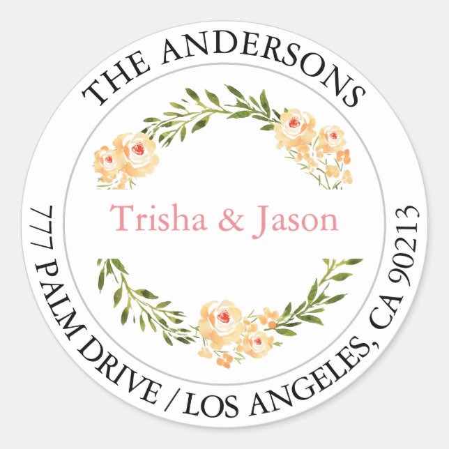 Sticker Rond do-it-yourself Adresse de retour, Fleurs de Pêche  (Devant)