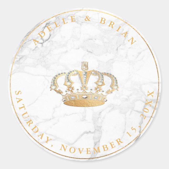 Sticker Rond do-it-yourself Faux Gold Crown avec Pearl+Marbre (Devant)