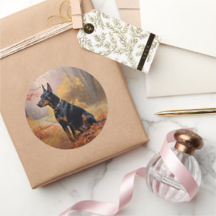 Sticker Rond Doberman en automne Feuilles automne Inspire