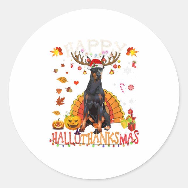 Sticker Rond Doberman Hallothanksmas Halloween heureux (Devant)