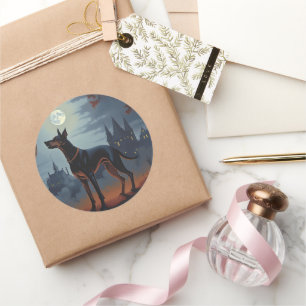 Sticker Rond Doberman Halloween effraie