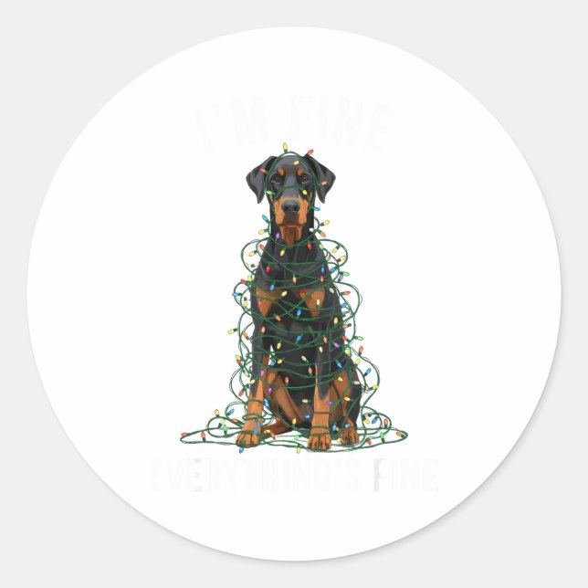 Sticker Rond Doberman Nscher Christmas I'm Fine Everything Is F (Devant)
