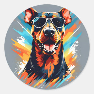Sticker Rond Doberman Pinscher
