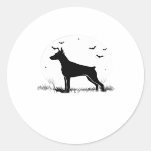 Sticker Rond Doberman Pinscher Chien � Halloween Lune Silhouett