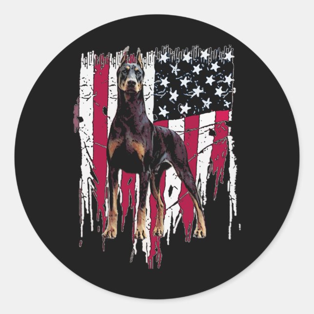 Sticker Rond Doberman Pinscher Drapeau Américain Usa Awesome (Devant)