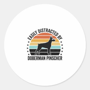 Sticker Rond Doberman Pinscher Graphique Vintage Coucher de Sol