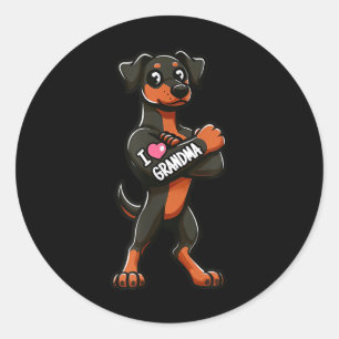 Sticker Rond Doberman Pinscher I Love Grandma Funny Chien Tatto
