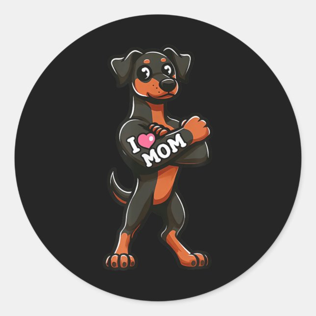 Sticker Rond Doberman Pinscher I Love Maman Funny Chien Tattoo (Devant)