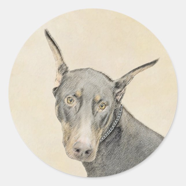 Sticker Rond Doberman Pinscher Peinture - Art Chien original (Devant)