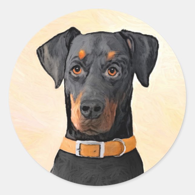 Sticker Rond Doberman Pinscher Peinture non découpée Art origin (Devant)
