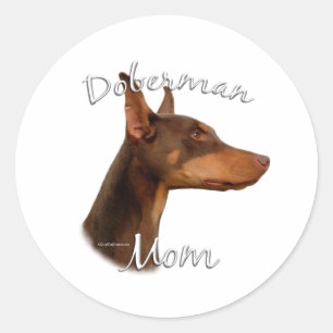 Sticker Rond Doberman Pinscher (rouge) Maman 2