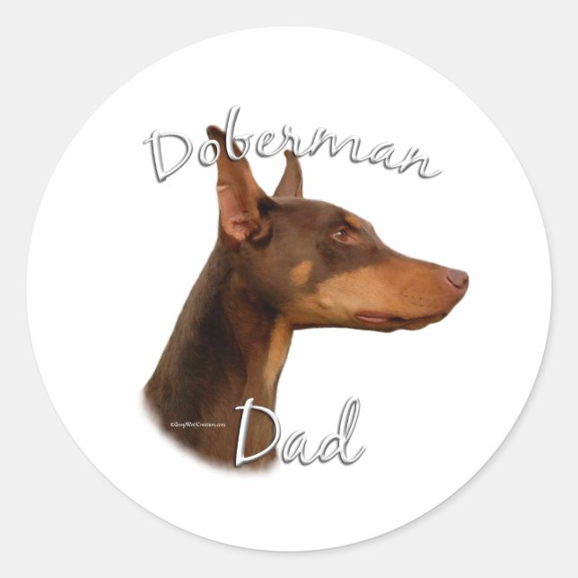 Sticker Rond Doberman Pinscher (rouge) Papa 2 (Devant)
