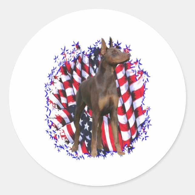 Sticker Rond Doberman Pinscher (rouge) Patriote (Devant)