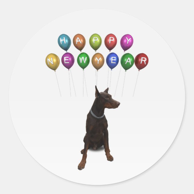 Sticker Rond Doberman Pinscher souhaite Bonne Année 2016 (Devant)