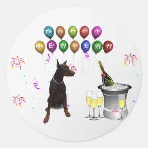 Sticker Rond Doberman Pinscher souhaite Bonne Année 2016