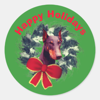Sticker Rond Doberman Wreath Noël