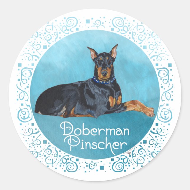 Sticker Rond Dobermann Pinscher noir (Devant)