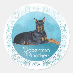 Sticker Rond Dobermann Pinscher noir