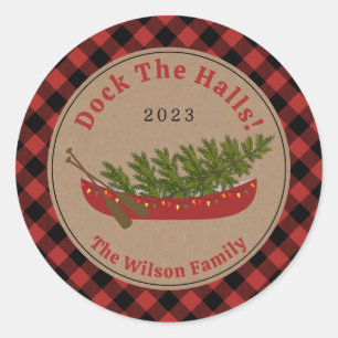 Sticker Rond Dock Les Halls Canot Arbre de Noël Plaid