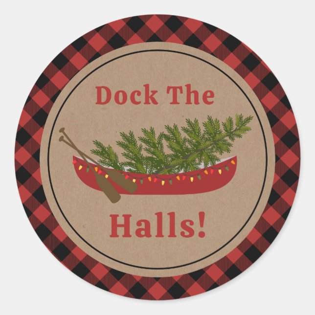 Sticker Rond Dock Les Halls Canot Arbre de Noël Plaid (Devant)