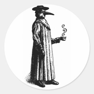 Sticker Rond Docteur de peste avec une tasse de thé chaude