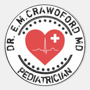 Sticker Rond Docteur en caoutchouc Timbre Coeur ECG avec votre 