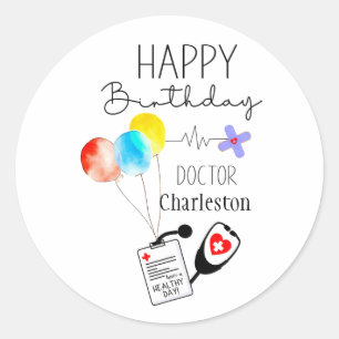 Sticker Rond Docteur Joyeux Ballons d'anniversaire à plat Anniv