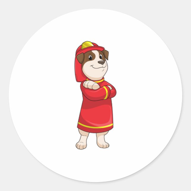 Sticker Rond Dog as Firefighter with Helmet (Devant)