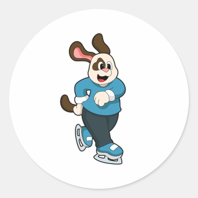 Sticker Rond Dog at Ice skating with Ice skates (Devant)