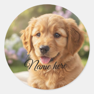 Sticker Rond Dog cat pet name photo template simple minimal