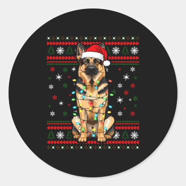 Sticker Rond Dog Christmas, German Shepherd Christmas Lights Ug (Devant)