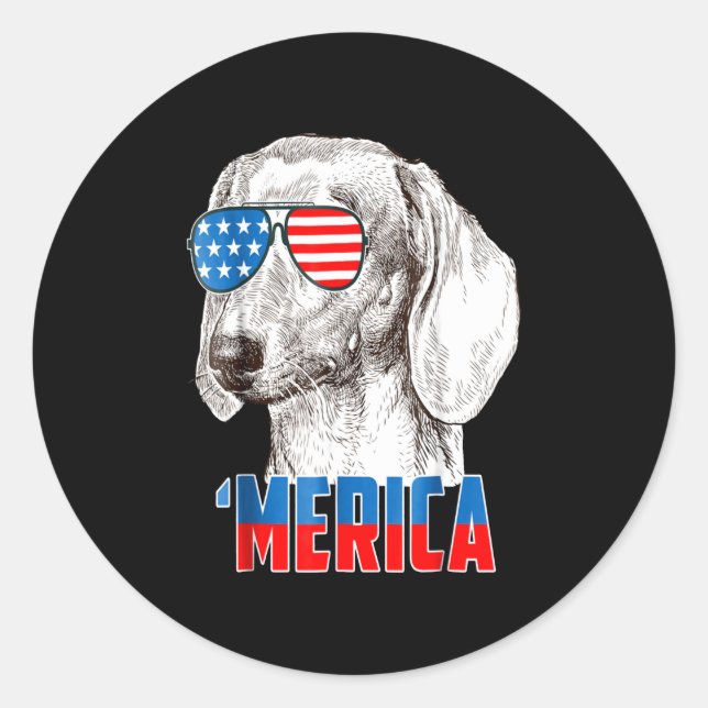 Sticker Rond Dog | Cool Dachshund 'Merica (Devant)