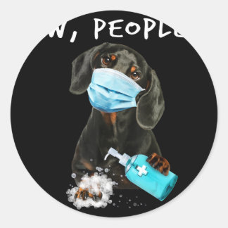 Sticker Rond Dog | Dachshund Ew People Wearing A Face Mask