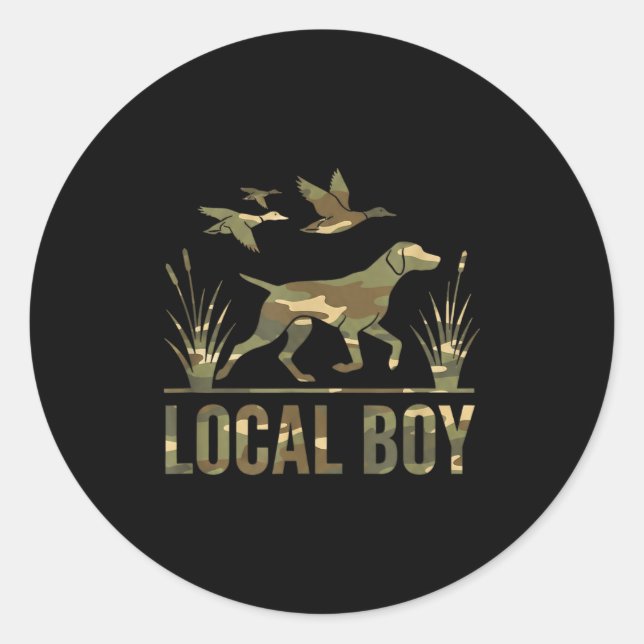 Sticker Rond Dog Local Boy Hunting Dog Camo Southern Country Pr (Devant)