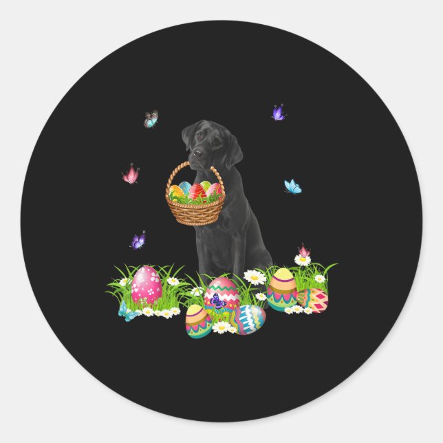 Sticker Rond Dog Lover | Bunny Black Labrador Dog & Easter Eggs (Devant)