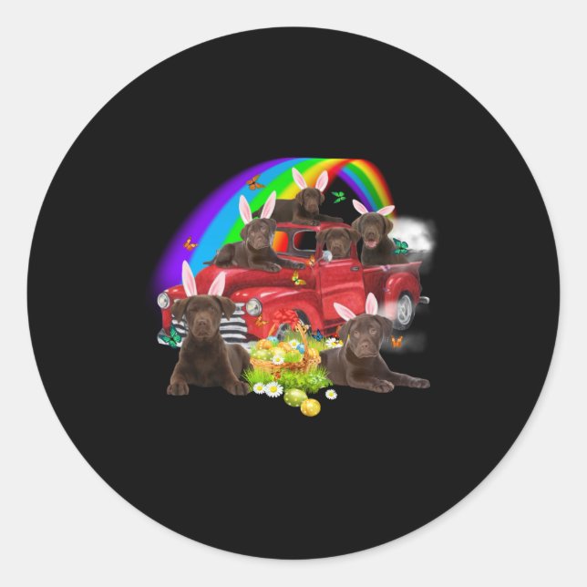Sticker Rond Dog Lover | Bunny Chocolate Labrador Easter Day (Devant)