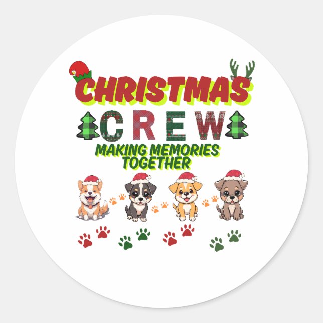 Sticker Rond Dog Lover Christmas Family-Christmas crew dogs  (Devant)