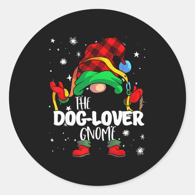 Sticker Rond Dog Lover Gnome Red Buffalo Plaid Matching Family  (Devant)