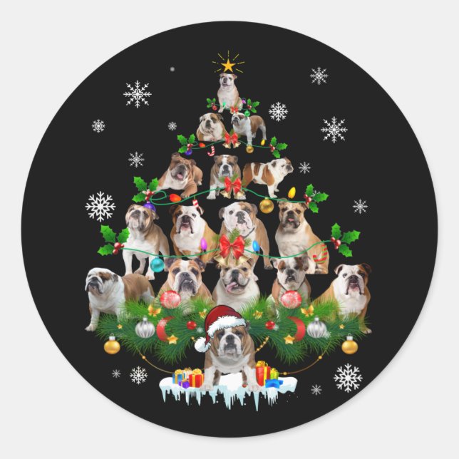 Sticker Rond Dog lovers | Bulldog Christmas Tree Ornaments (Devant)