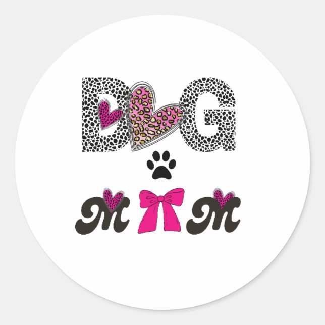 Sticker Rond Dog Mom Leopard Heart Sticker-Mom Lover Gift  (Devant)