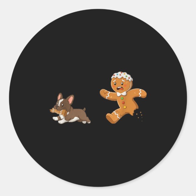 Sticker Rond Dog Mom Shirt Gingerbread Chasing French Bulldog C (Devant)