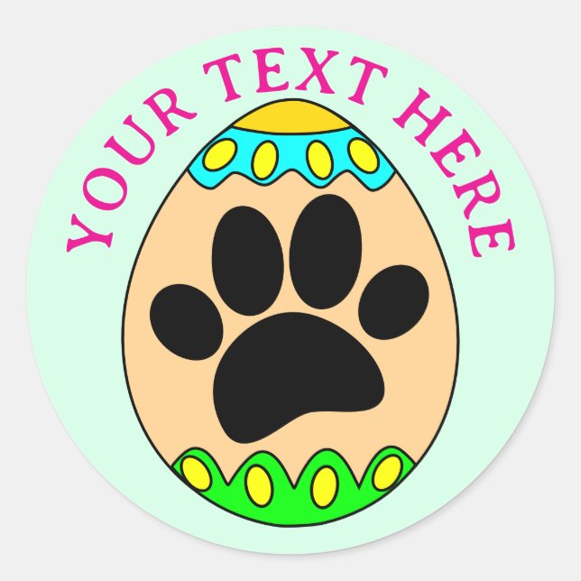 Sticker Rond Dog Paw Easter Egg Print Custom Text (Devant)