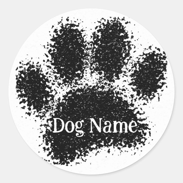 Sticker Rond Dog Paw Print Custom Name Rubber Stamp Effect (Devant)