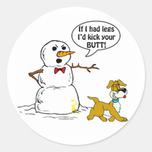 Sticker Rond Dog Pees sur la plaisanterie de Snowman